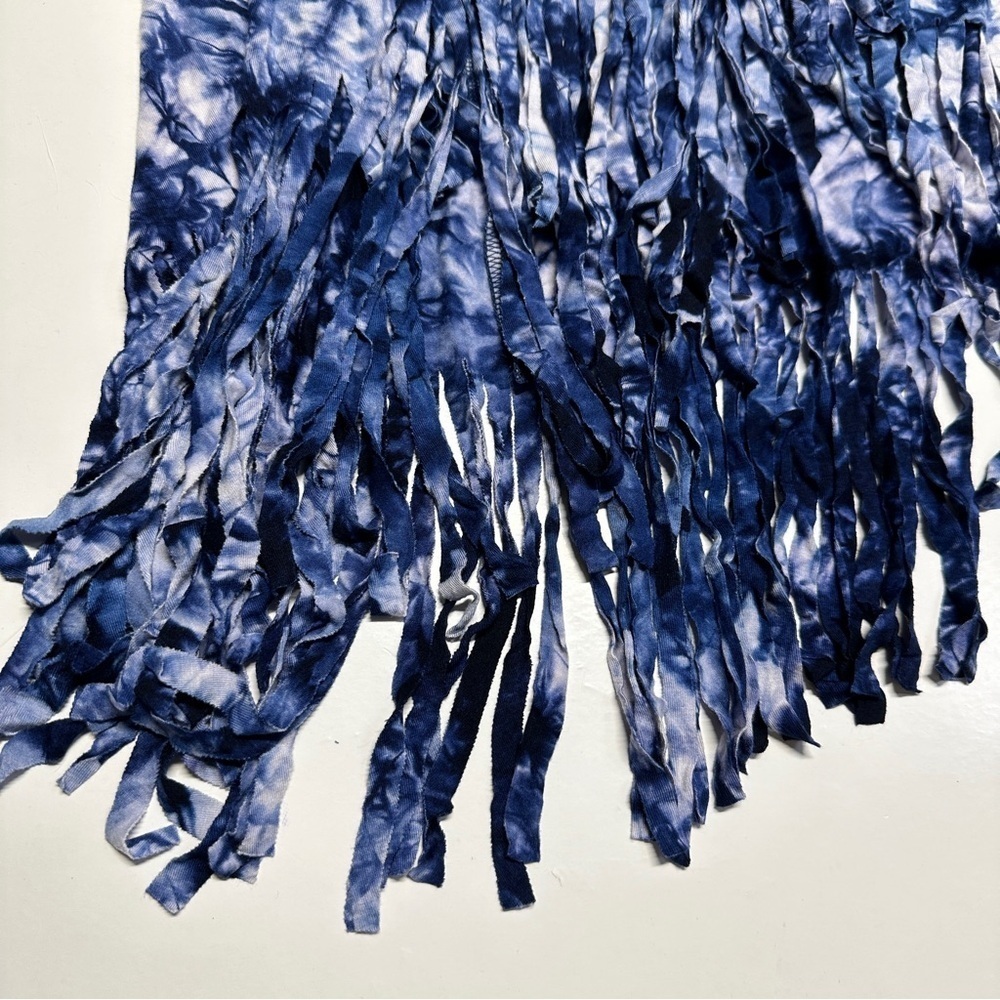Fringed Tie-Dye Maxi Faux Wrap Skirt Boho Blue White Festival Coachella Large - Picture 4 of 11